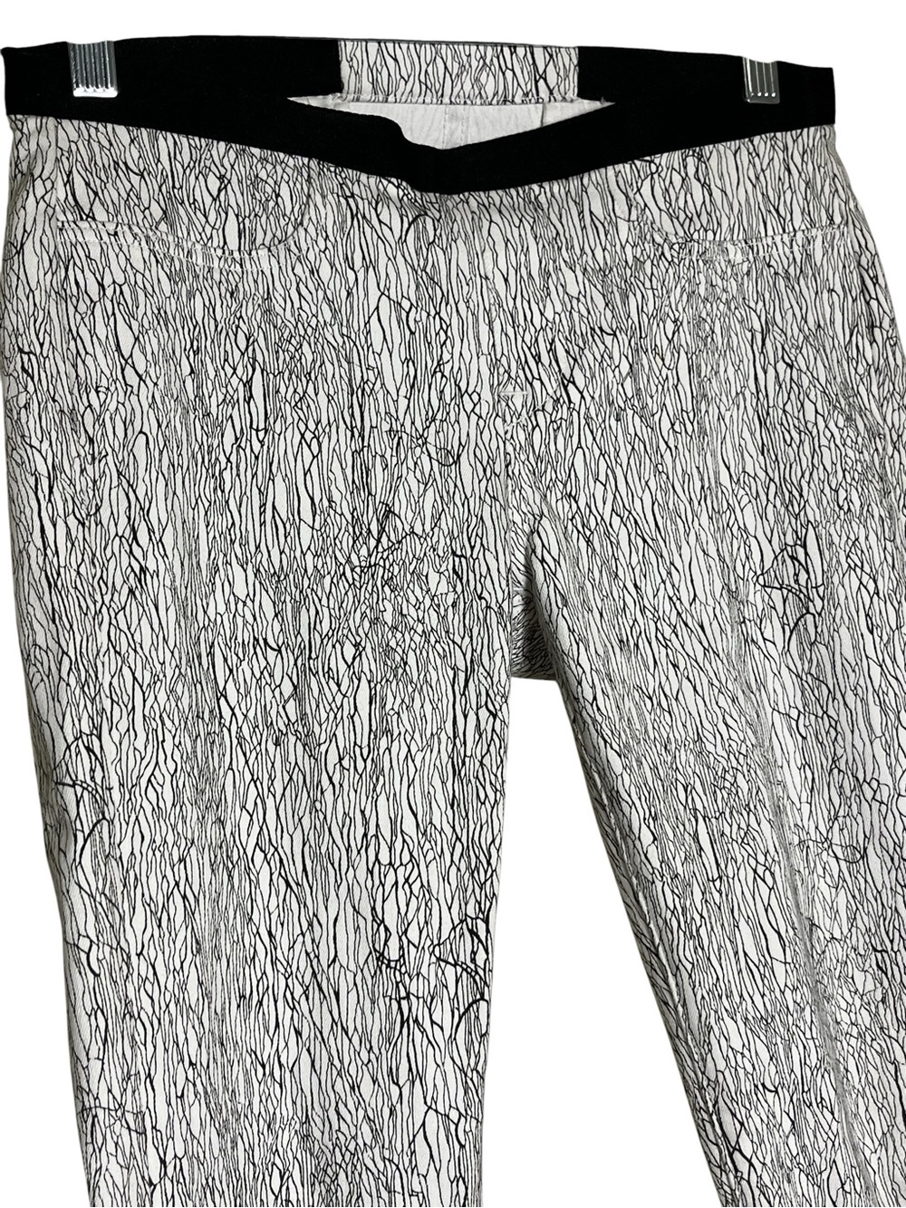 Helmut Lang Abstract Crackle Print Pull-On Slim Pants Stovepipe Black White 26 - Picture 3 of 14